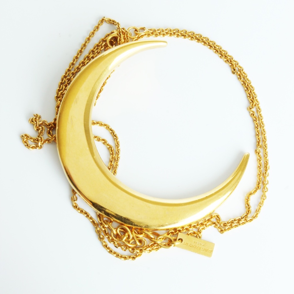 Saint Laurent Crescent Moon Pendant Necklace Oversized Gold Metal Chain VGC - Picture 9 of 13